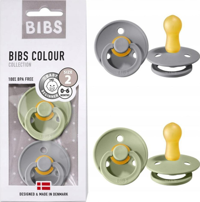 Set biberonësh BIBS Colour, nr. 2, 0-6 mujsh, Cloud dhe Sage
