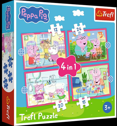 Puzzle set Trefl 4 Puzzle Peppa Loves Adventures, për kalamaj, shumëngjyrësh