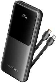 Power bank Vention, 10000mAh, 22.5W, USB C dhe Lightning, ekran LED, i zi