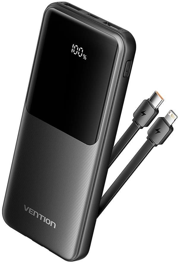 Power bank Vention, 10000mAh, 22.5W, USB C dhe Lightning, ekran LED, i zi