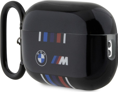 Mbulesë BMW për Apple AirPods Pro 2, TPU, me karabinë, e zezë me vija me ngjyra