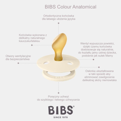 Bиберон BIBS Colour Anatomical M, ортодонтски, природна гума, сина за бебе
