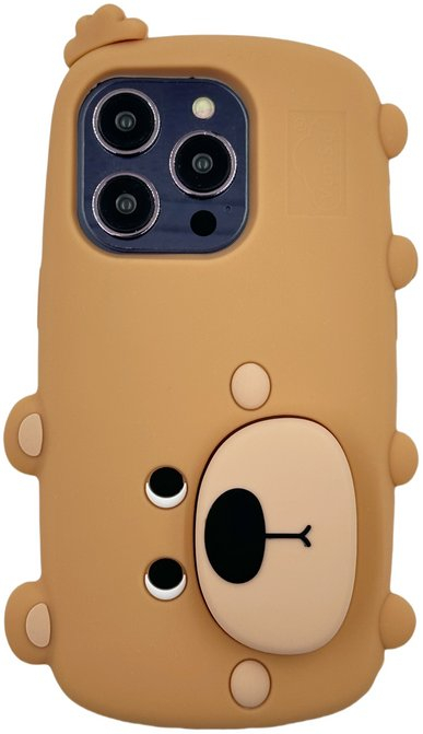 Kllafë mbrojtëse 3D Bear me stand për iPhone 14 Pro, silikoni, kafe
