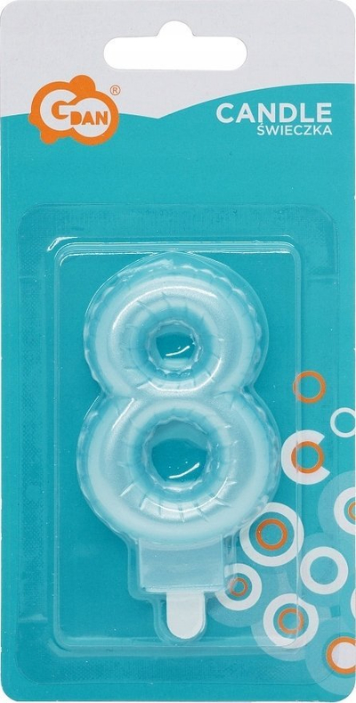 Qiri ditlindje Godan numri 8, efekt me perla, 7cm, blu e çelët