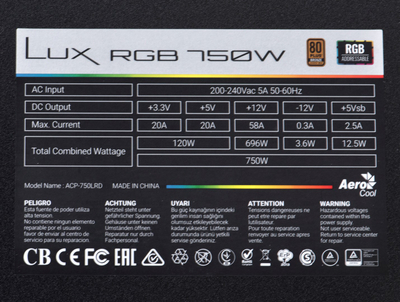 Burim energjie Aerocool Lux RGB, 750W, i zi