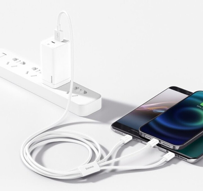 Kabllo BASEUS Superior 3në1, USB-A - USB-C/micro USB/Lightning, 1.5m, e bardhë
