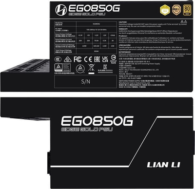 Напојување Lian Li EDGE GOLD 850, 850W, 80 PLUS Gold, ATX 3.1, PCIe 5.1, црно