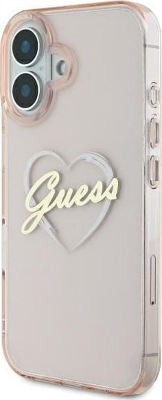Mbulesë telefoni Guess GUHCP16SHCHGSPP, për iPhone 16 6.1", hardcase IML Heart, rozë