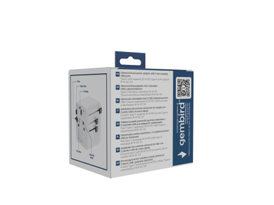 Adaptues universal udhëtimi Gembird UPA 20W, 3 porta USB, prizë ndërkombëtare, i zi