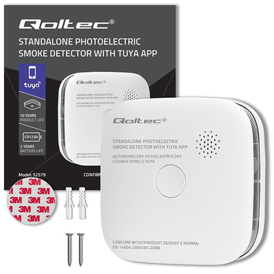 Detektor tymi Qoltec Tuya, Wi-Fi, alarm 85dB, i bardhë
