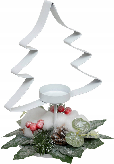 Mbajtëse qirinjsh Feeric Christmas White Metal Christmas Tree, metal, dekorim festiv, e bardhë