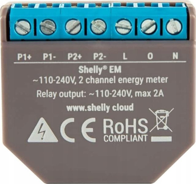 Matës energjie i zgjuar Shelly EM, Wi‑Fi, kontroll kontaktori, shkon me Alexa dhe Google Home
