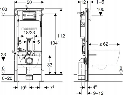 Kornizë e fshehur WC Geberit Duofix Delta 112 cm, rezervuar i integruar