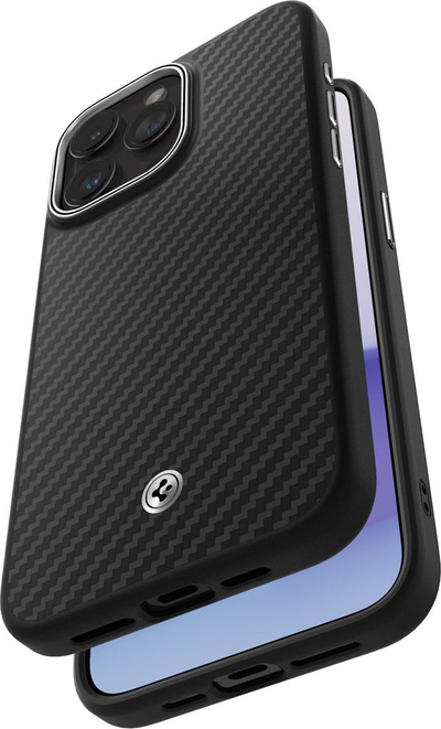 Mbrojtëse telefoni Spigen Magnetic Enzo Aramid për iPhone 15 Pro, MagSafe, material aramid, e zezë
