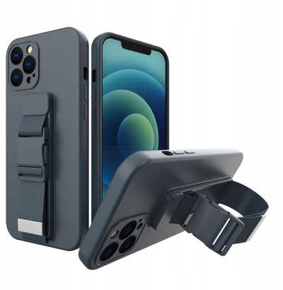 Këllëf telefoni Hurtel Rope për Xiaomi Poco M4 Pro 5G, silikoni, me rrip, blu navy