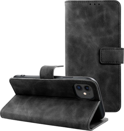 Kapak libri OEM Tender për iPhone 12 12 Pro, eco leather, me xhepa për karta, i zi