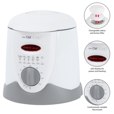 Fritezë dhe set fondue Clatronic FFR 2916, 1L, termostat i rregullueshëm, e bardhë