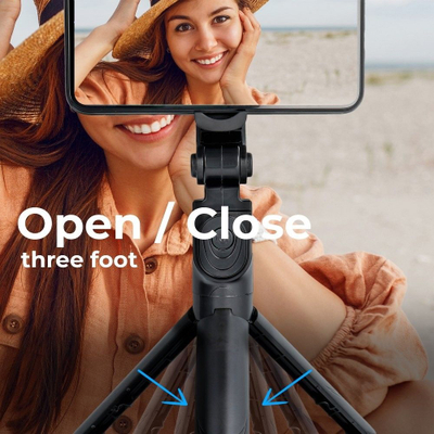 Selfie stick Partner Tele.com SSTR-11, tripot me pasqyrë, me pult Bluetooth, i zi