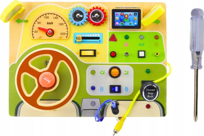Lodër druri Lean Toys Steering Wheel Board, panel drejtimi edukativ, për kalamaj 3+, shumëngjyrëshe