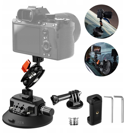 Mbajtëse me vakum K&F Concept KF31.100V1, kapacitet 60kg, për kamera dhe telefon, e zezë