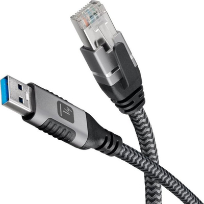 Adapter rrjeti Techly USB A në RJ45 Gigabit, 1m, ngjyrë e zezë me argjend