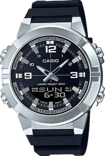 Orë dore Casio AMW-870-1A, analoge‑digitale, që s’i trembet ujit deri në 50 m, e zezë