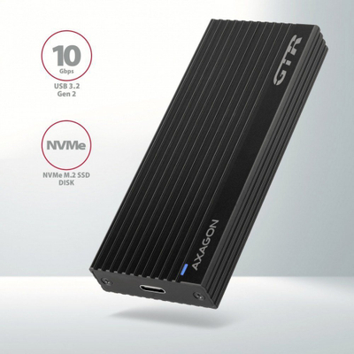 Kuti e jashtme AXAGON EEM2-GTR për SSD NVMe M.2, USB 3.2 Gen 2, alumini, gri