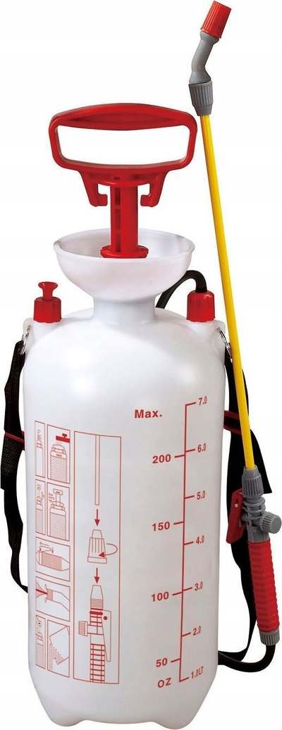 Pompë spërkatëse për kopsht 4IQ, 7L, me lanc të gjatë, e bardhë me të kuqe