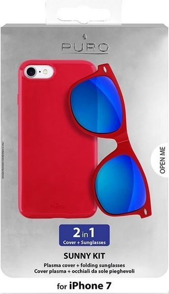 Set Puro Sunny Kit, mbrojtëse për iPhone 7/8+ dhe syze, të kuqe