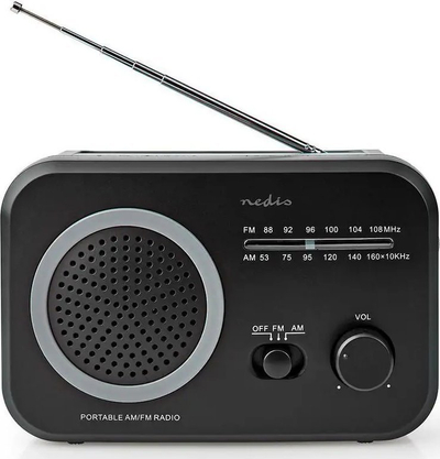 Radio portabël Nedis RDFM1330GY, AM/FM, analoge, e zezë gri