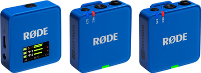 Mikrofon pa tel RØDE Wireless GO Gen 3, sistem me 2 transmëtusa, USB C, blu kobalt