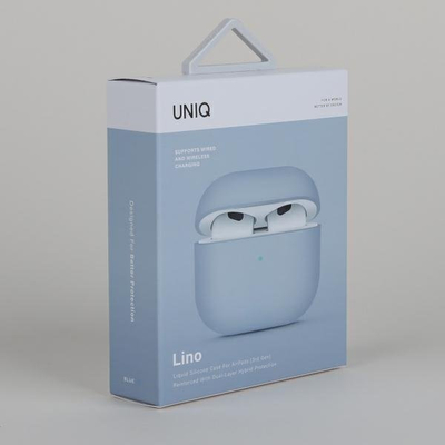 Mbrojtëse për AirPods 3 Uniq Lino, silikon, për gjeneratën e 3, blu e çelët