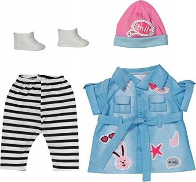 Set rrobash për kukulla BABY born Deluxe Jeans Dress, për kukulla 43 cm, shumë pjesësh, shumëngjyrësh