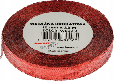Shirit ngjitës dekorativ Brewis Glitter Ribbon, 12mm, me shkëlqim, i kuq