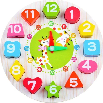 Lodër druri mësimore ZA3608, orë për mësim, puzzle me forma, me ngjyra të ndryshme