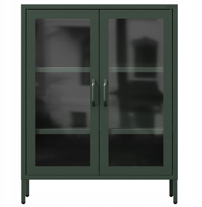 Kabinet ekspozues Jan Nowak Lomoda Gina, metal me xham, modern, jeshile bottle green