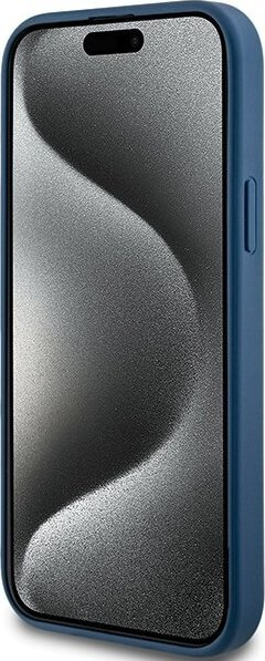 Futrollë Guess 4G Collection me lëkurë MagSafe për iPhone 15, GUHMP15SG4GFRB, blu