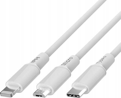 Кабел за полнење Somostel 3in1 Powerline, USB во Type C Lightning Micro USB, 1.2m, бел
