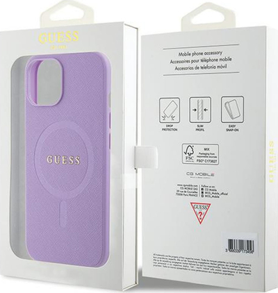 Mbrojtëse telefoni Guess Saffiano MagSafe për iPhone 16 6.1", hardcase, lejla