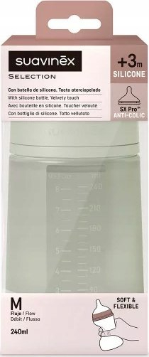 Biberon All Silicone, 240ml, silikon i butë, i gjelbër