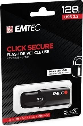 USB flash Emtec B120 Click Secure, 128GB, USB 3.2, e zezë