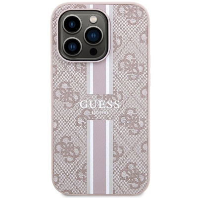 Mbulesë telefoni Guess 4G Printed Stripes për iPhone 15 Pro, MagSafe, rozë