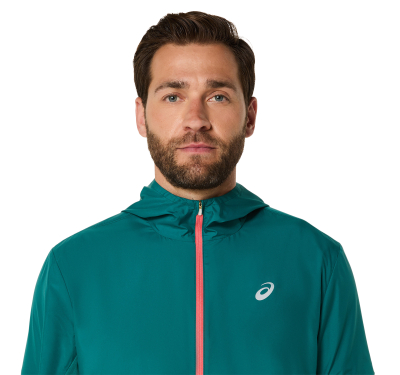 Xhaketë vrapimi ASICS Core Jacket, kapuç, e gjelbër me të kuqe