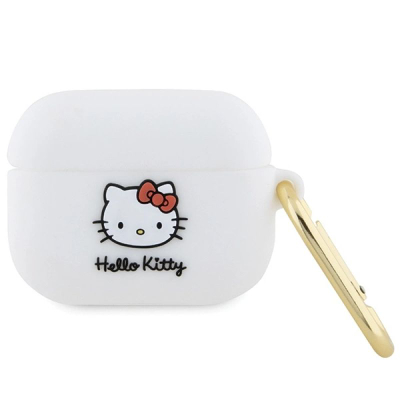 Mbrojtëse kufjesh Hello Kitty për AirPods Pro, silikon, me karabinier, e bardhë