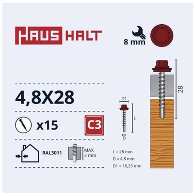 Сет самолепливи душеци Haushalt SELF-ADHESIVE 4.8x28 WOOD+EPDM, 15 парчиња, RAL3011, црвена