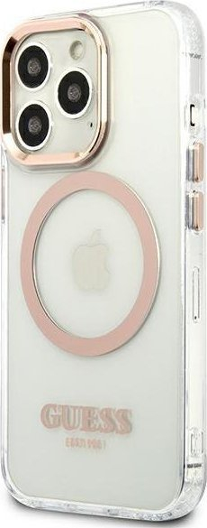 Mbulesë telefoni Guess Metal Outline MagSafe për iPhone 13 Pro Max 6.7", e artë, transparente