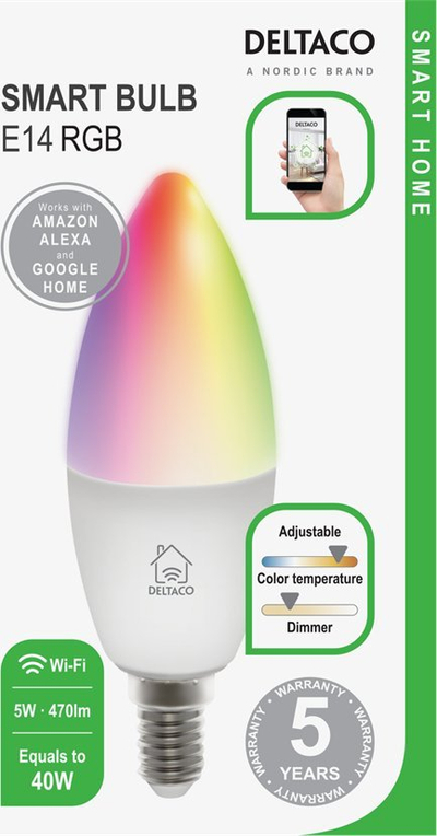 Llambë smart DELTACO SMART HOME E14, LED 5W, RGB, dritë e bardhë nga e ngrohtë në të ftohtë