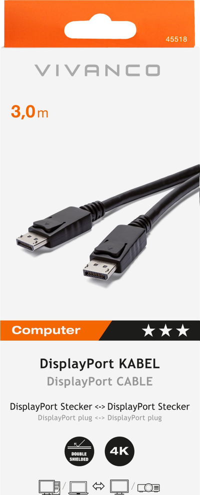 Kabllo DisplayPort Vivanco, 3m, 4K, e zezë
