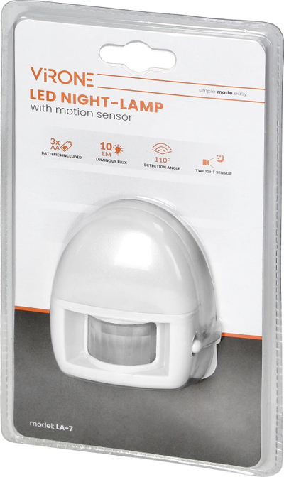 Lampë nate Virone LA-7, 3 LED, me sensor lëvizje, e bardhë