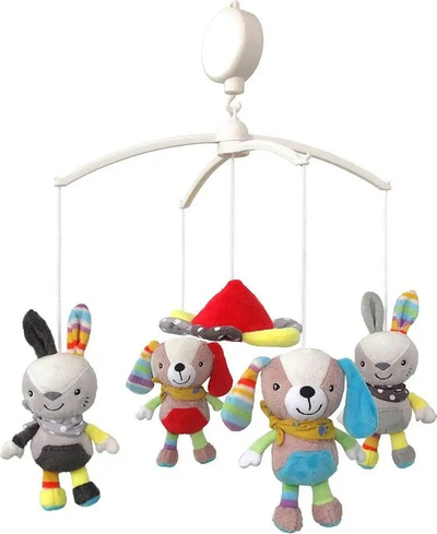 Karusel muzikal për krevat Baby Mix 43414, lodra pelushi, shumëngjyrëshe